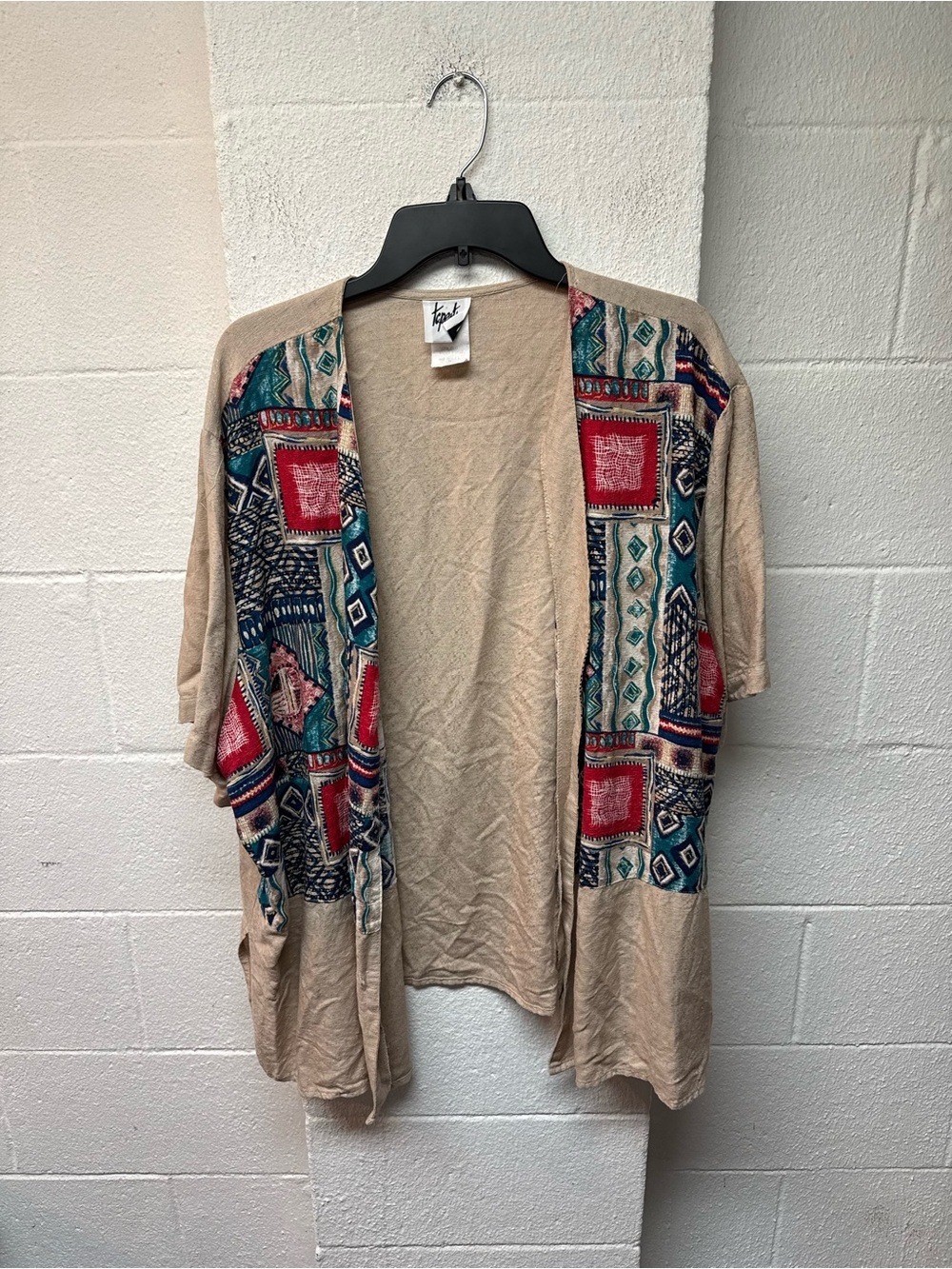Beige Open-Front Rayon Cardigan
